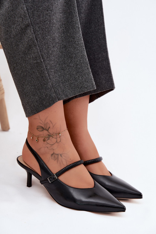 Pele Sapato Sandálias de salto alto com alças D&A CR61-3046 cor preta