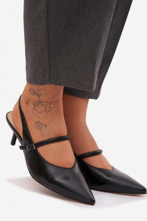 Pele Sapato Sandálias de salto alto com alças D&A CR61-3046 cor preta