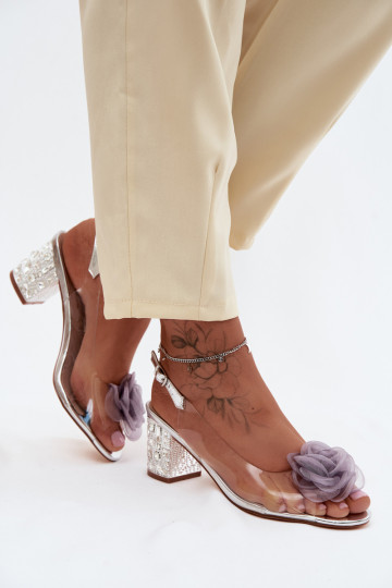 sandálias Transparente com salto com olhos brilhantes SiateczkoParaa cor rosaa D&A MR61-9011 cor prata