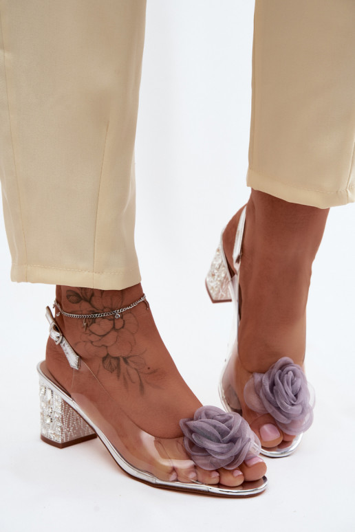 sandálias Transparente com salto com olhos brilhantes SiateczkoParaa cor rosaa D&A MR61-9011 cor prata