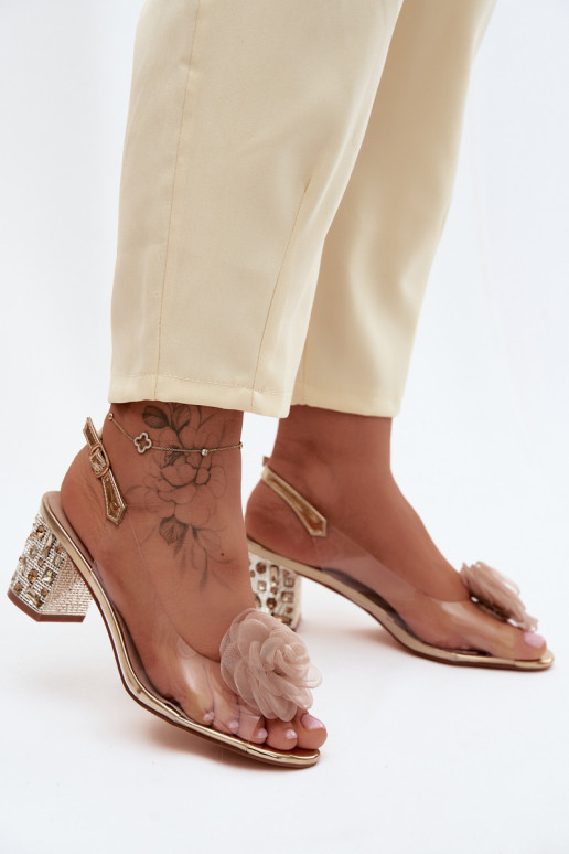 sandálias Transparente com salto com olhos brilhantes SiateczkoParaa cor rosaa D&A MR61-9011 cor dourada