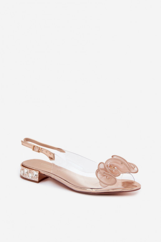 Sandálias transparentes femininas com gemas brilhantes D&A MR61-9002 ouro rosa
