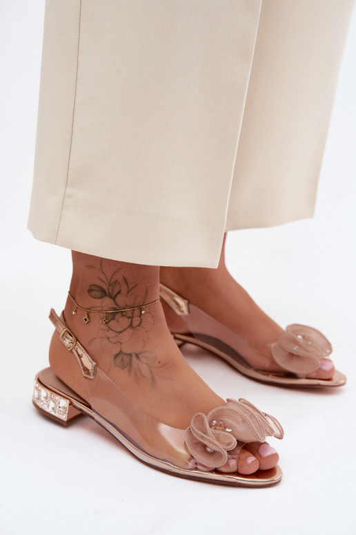 Sandálias femininas Transparente com olhos brilhantes D&A MR61-9002 cor ouro rosa