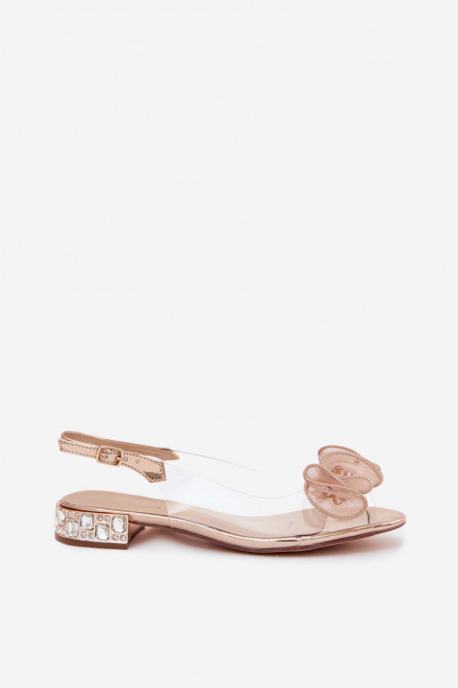 Sandálias transparentes femininas com gemas brilhantes D&A MR61-9002 ouro rosa