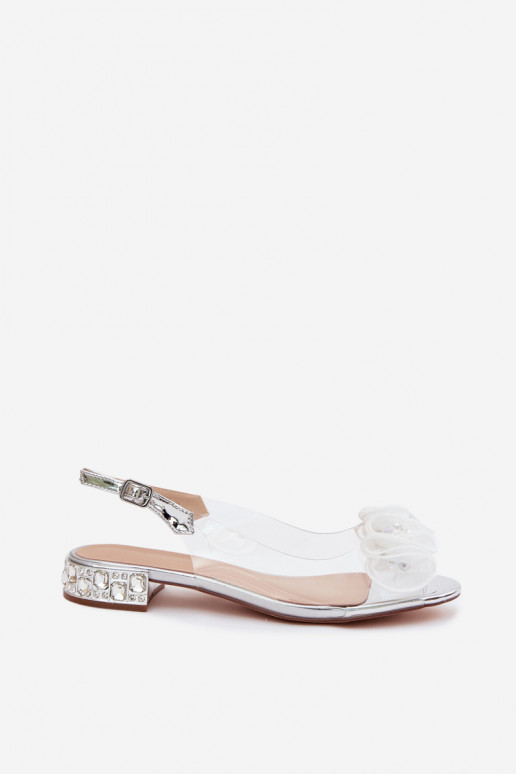 Sandálias transparentes femininas com gemas brilhantes D&A MR61-9002 prateadas