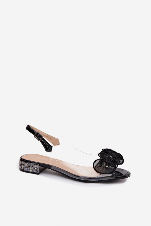 Sandálias transparentes femininas com gemas brilhantes D&A MR61-9002 pretas
