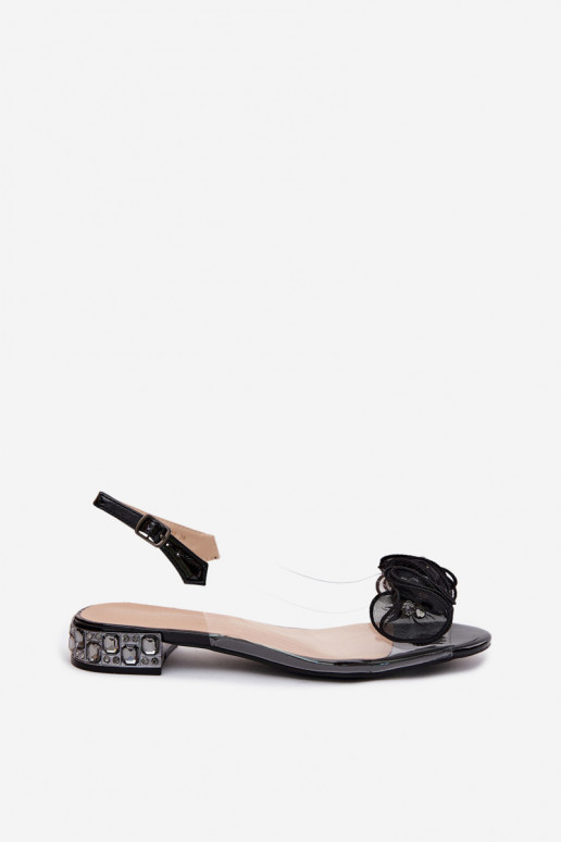 Sandálias transparentes femininas com gemas brilhantes D&A MR61-9002 pretas
