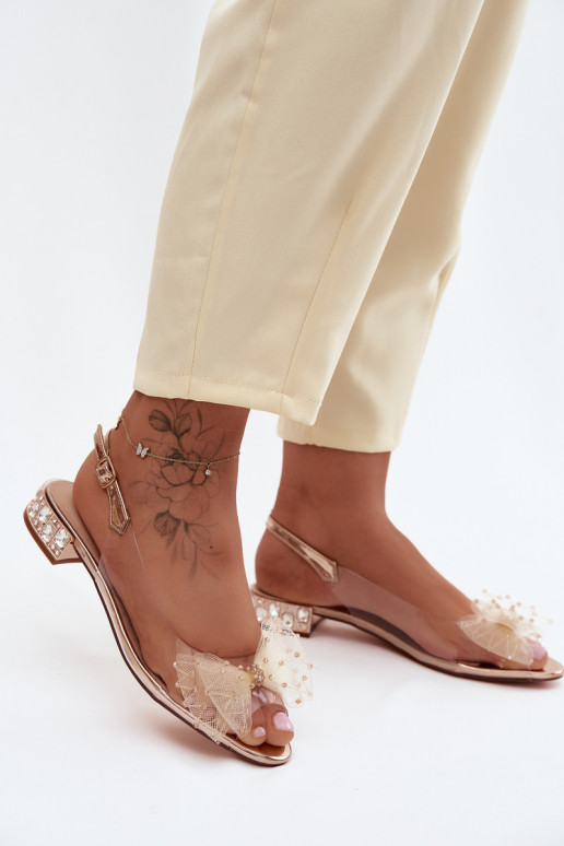 Sandálias femininas Transparente com fitas D&A MR61-9001 cor ouro rosa