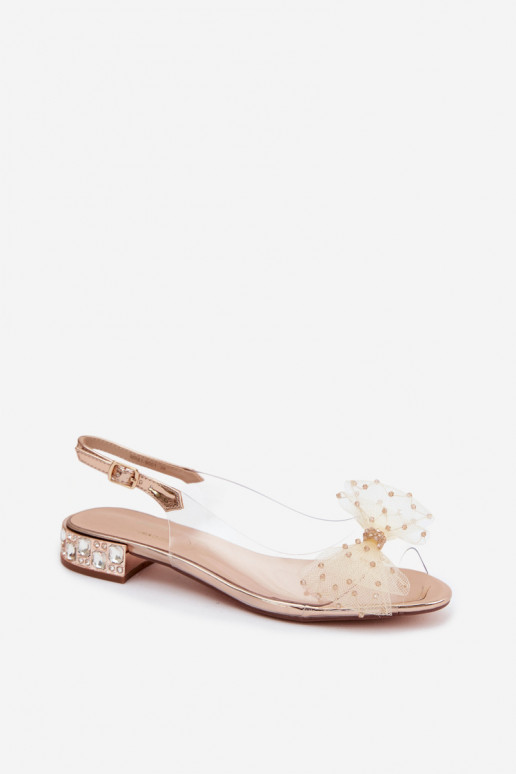 Sandálias transparentes femininas com laços D&A MR61-9001 ouro rosa