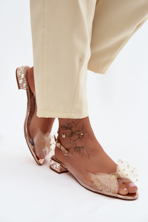 Sandálias femininas Transparente com fitas D&A MR61-9001 cor ouro rosa