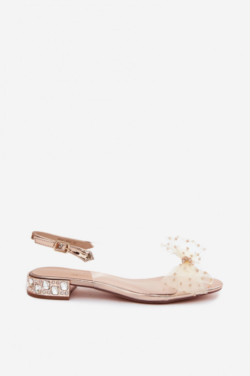 Sandálias transparentes femininas com laços D&A MR61-9001 ouro rosa