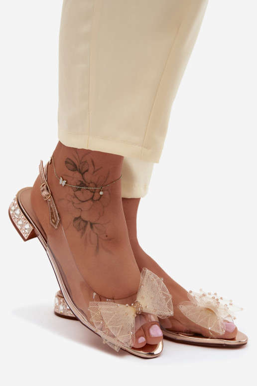 Sandálias femininas Transparente com fitas D&A MR61-9001 cor ouro rosa