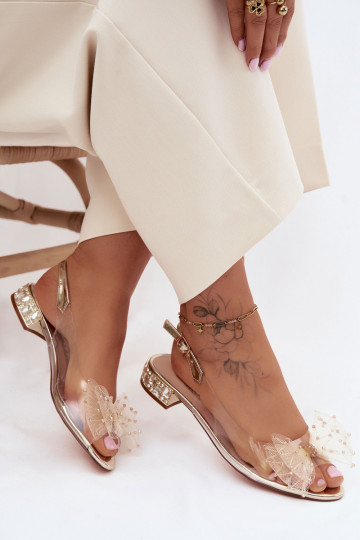 Sandálias femininas Transparente com fitas D&A MR61-9001 cor dourada