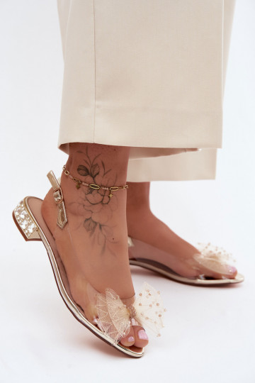 Sandálias femininas Transparente com fitas D&A MR61-9001 cor dourada 2