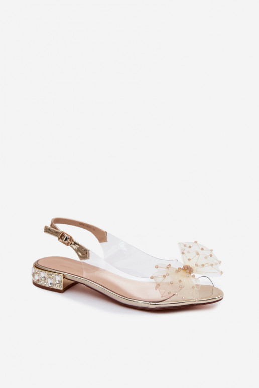 Sandálias transparentes femininas com laços D&A MR61-9001 douradas