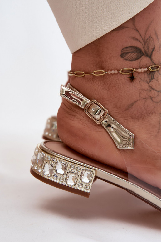 Sandálias femininas Transparente com fitas D&A MR61-9001 cor dourada