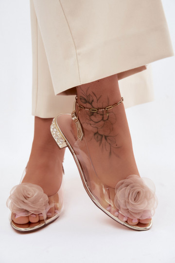 Sandálias transparentes femininas com rosa D&A MR61-9003 douradas 2