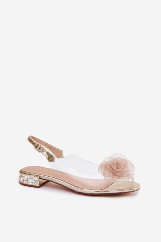 Sandálias transparentes femininas com rosa D&A MR61-9003 douradas
