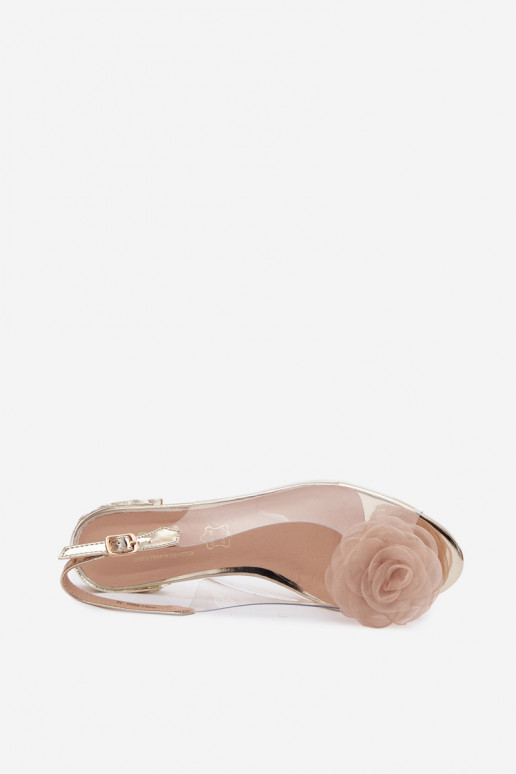 Sandálias transparentes femininas com rosa D&A MR61-9003 douradas