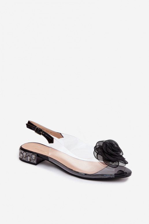 Sandálias transparentes femininas com rosa D&A MR61-9003 pretas
