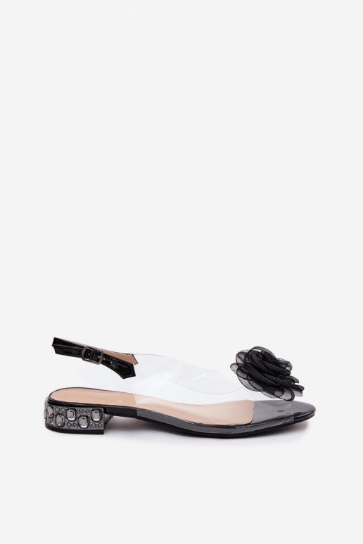 Sandálias transparentes femininas com rosa D&A MR61-9003 pretas