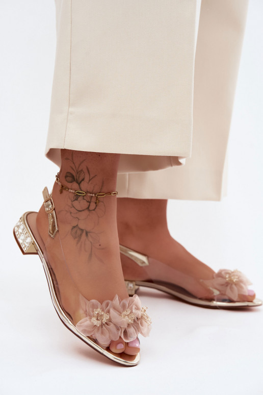 Sandálias transparentes com gemas brilhantes e motivos florais de rede D&A MR61-9006 douradas