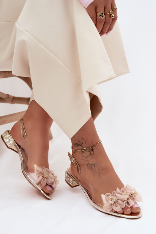 Transparente sandálias com olhos brilhantes I SiateczkoParaymi com motivos floraisami D&A MR61-9006 cor dourada