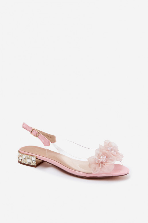 Sandálias transparentes com gemas brilhantes e motivos florais de rede D&A MR61-9006 rosas