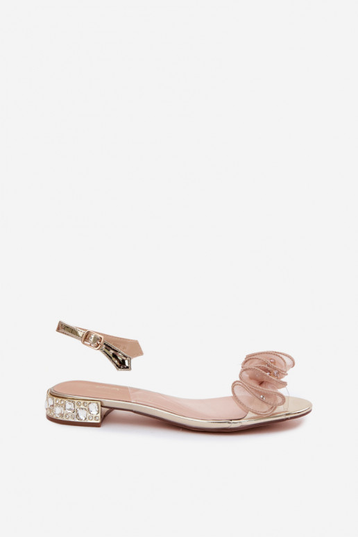 Sandálias transparentes femininas com gemas brilhantes D&A MR61-9002 douradas