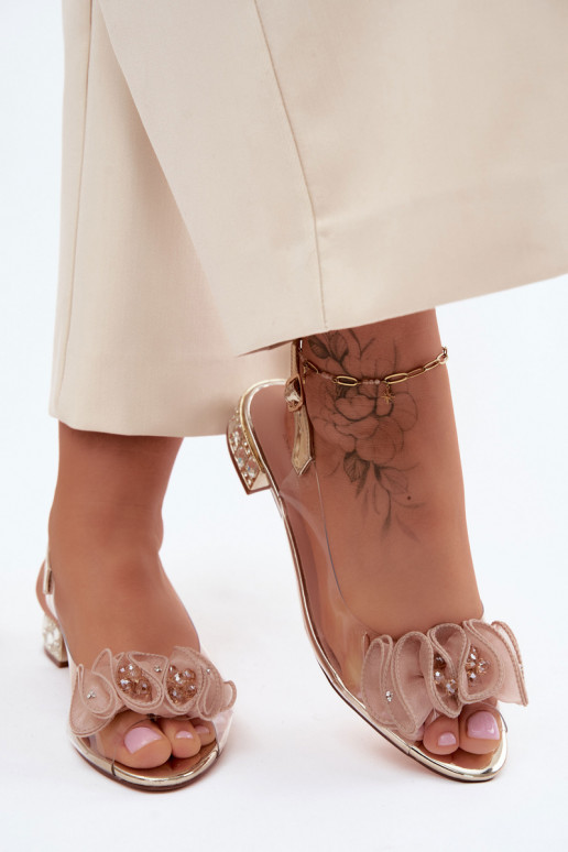 Sandálias transparentes femininas com gemas brilhantes D&A MR61-9002 douradas