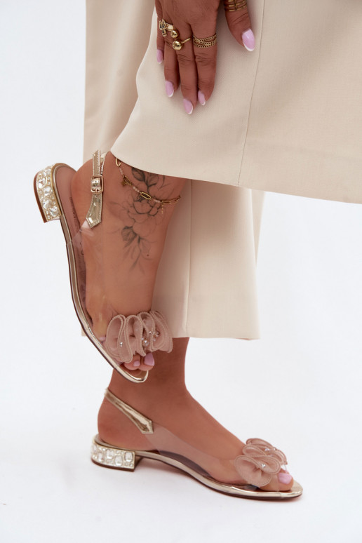 Sandálias femininas Transparente com olhos brilhantes D&A MR61-9002 cor dourada