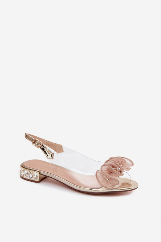 Sandálias transparentes femininas com gemas brilhantes D&A MR61-9002 douradas