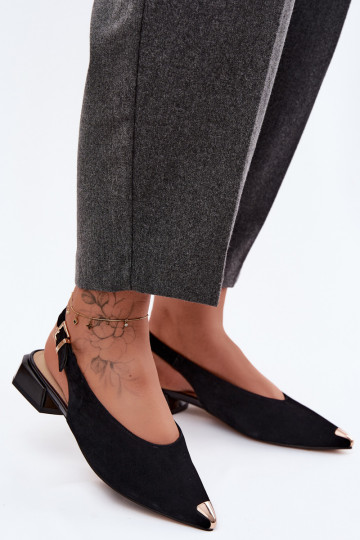 Pele Sandálias femininas de camurça De salto baixo D&A CR61-3050 cor preta