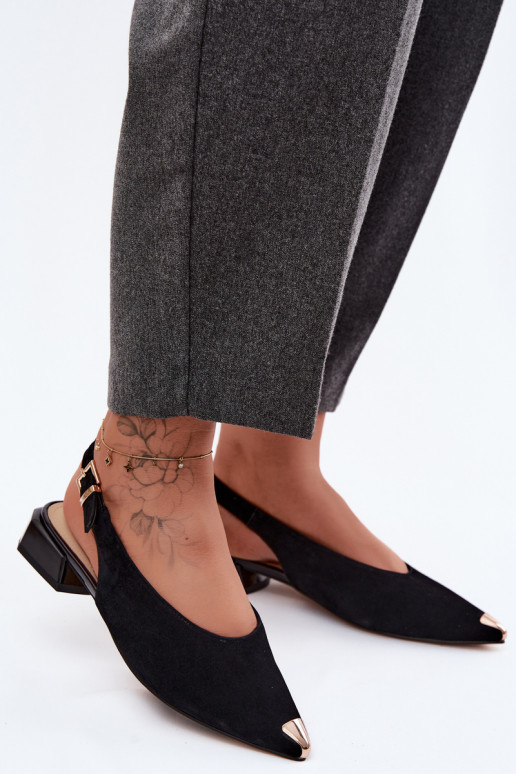 Pele Sandálias femininas de camurça De salto baixo D&A CR61-3050 cor preta