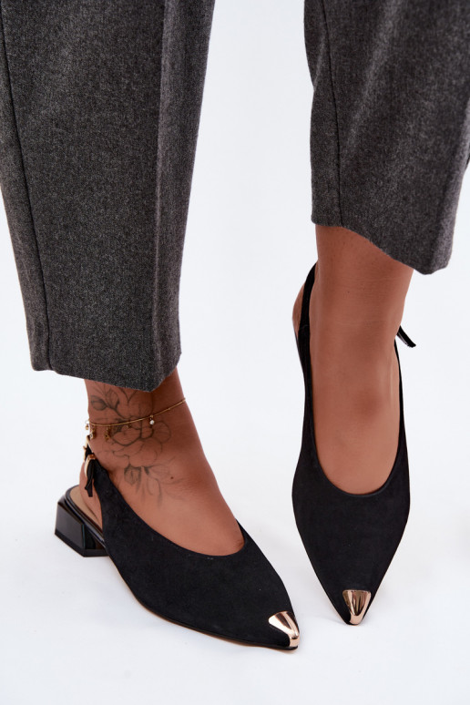 Pele Sandálias femininas de camurça De salto baixo D&A CR61-3050 cor preta