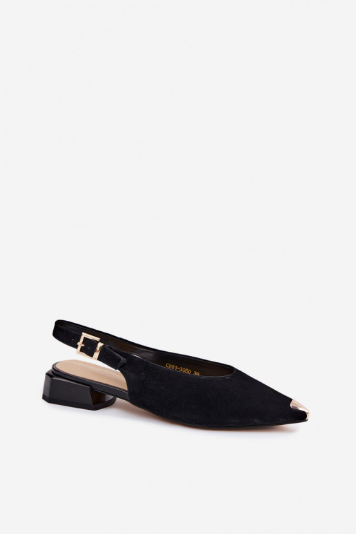 Pele Sandálias femininas de camurça De salto baixo D&A CR61-3050 cor preta