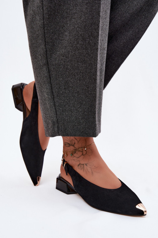 Pele Sandálias femininas de camurça De salto baixo D&A CR61-3050 cor preta