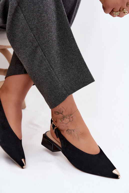 Pele Sandálias femininas de camurça De salto baixo D&A CR61-3050 cor preta