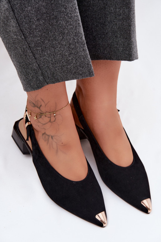 Pele Sandálias femininas de camurça De salto baixo D&A CR61-3050 cor preta