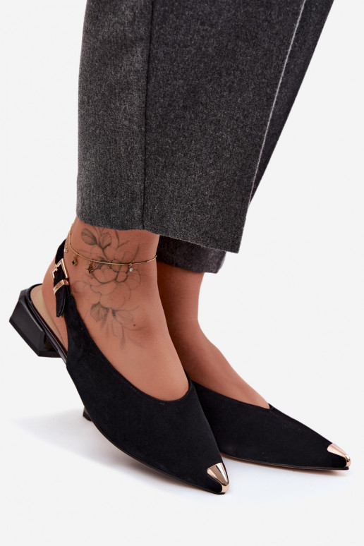 Pele Sandálias femininas de camurça De salto baixo D&A CR61-3050 cor preta