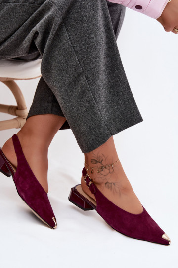 Pele Sandálias femininas de camurça De salto baixo D&A CR61-3050 Borgonha