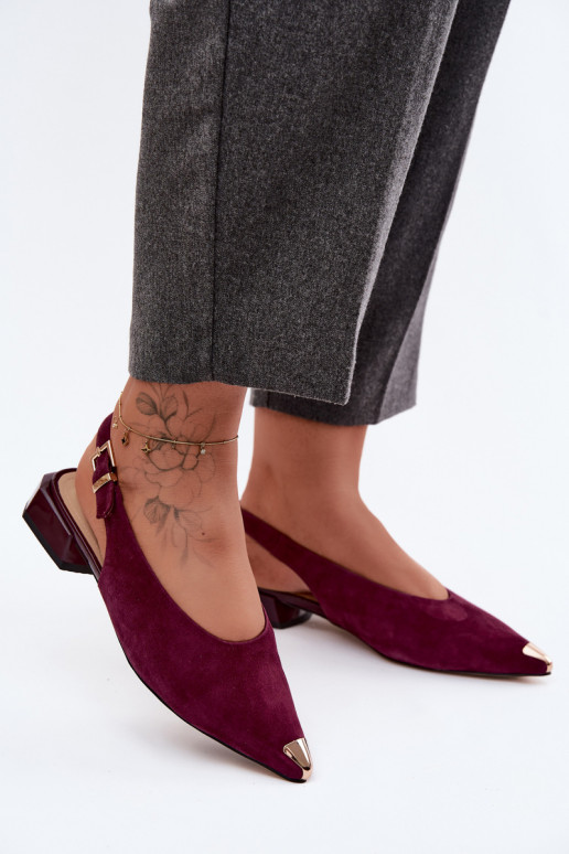 Pele Sandálias femininas de camurça De salto baixo D&A CR61-3050 Borgonha