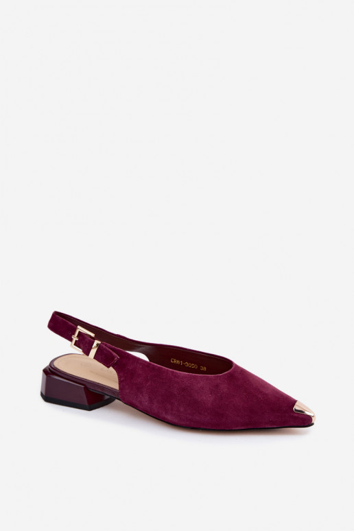 Pele Sandálias femininas de camurça De salto baixo D&A CR61-3050 Borgonha