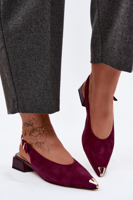 Pele Sandálias femininas de camurça De salto baixo D&A CR61-3050 Borgonha