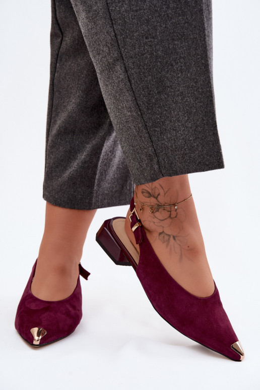 Pele Sandálias femininas de camurça De salto baixo D&A CR61-3050 Borgonha