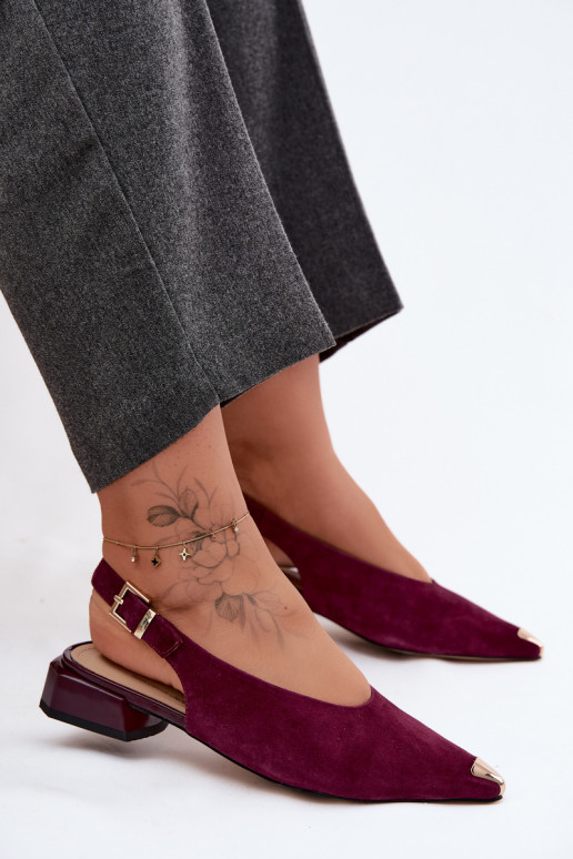 Pele Sandálias femininas de camurça De salto baixo D&A CR61-3050 Borgonha