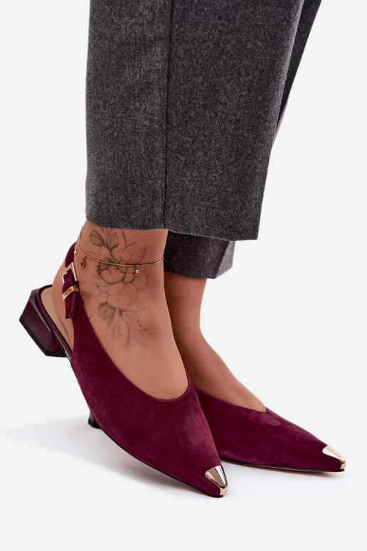 Pele Sandálias femininas de camurça De salto baixo D&A CR61-3050 Borgonha