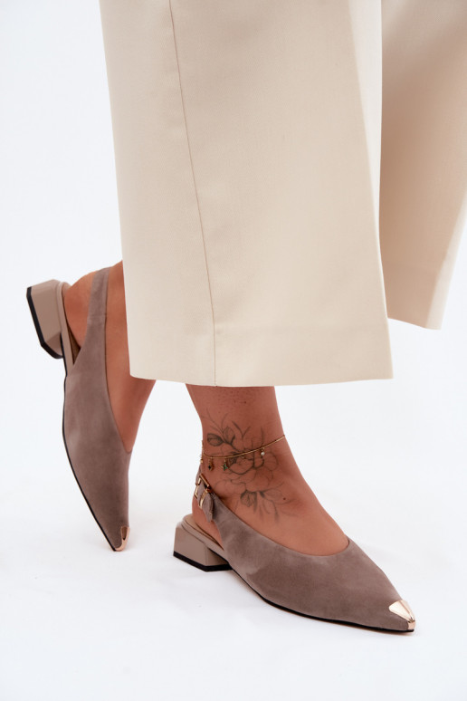 Pele Sandálias femininas de camurça De salto baixo D&A CR61-3050 bege