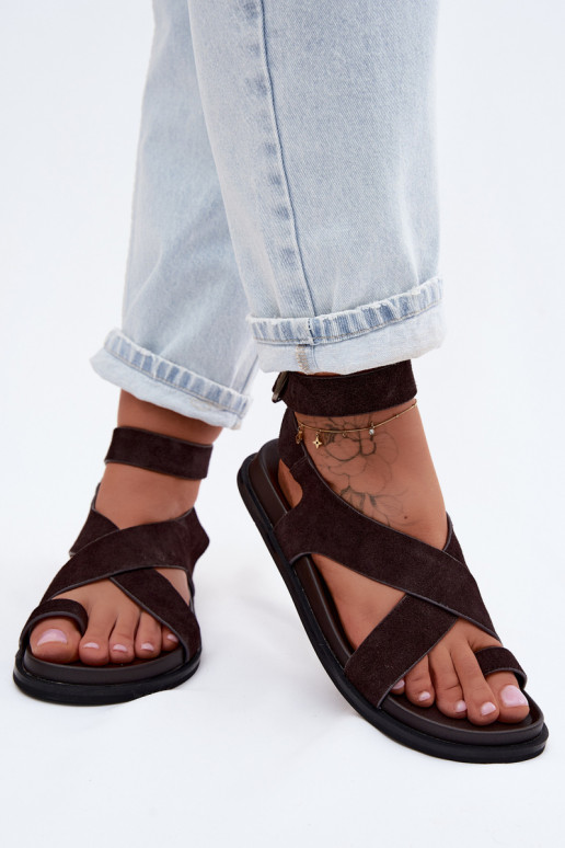 Sandálias rasteirasHabilitadoturalnego de camurçau D&A CR61-3049 CzekoladoParae