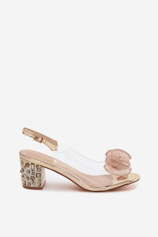 Transparente sandálias com salto com olhos brilhantes D&A MR61-9012 cor dourada
